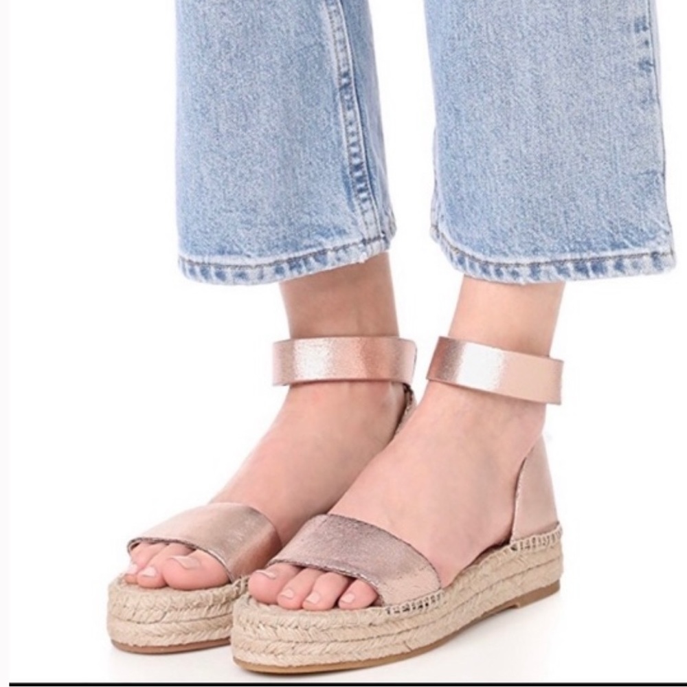 Splendid Jensen Pink Distressed Leather Metallic Espadrille Platforms Size 10M